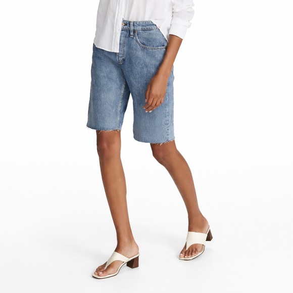 rag & bone Pants - Rag & Bone 24 Rosa Mid Rise Walking 0180 Shorts bermuda Blue Denim Jean cotton